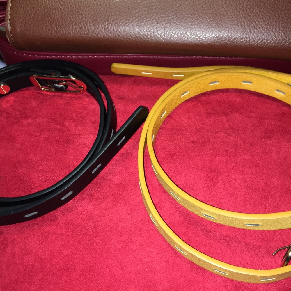 Bundle of 2 Anne Leather Klein Belts NWOT Golden Hardware 46” Long